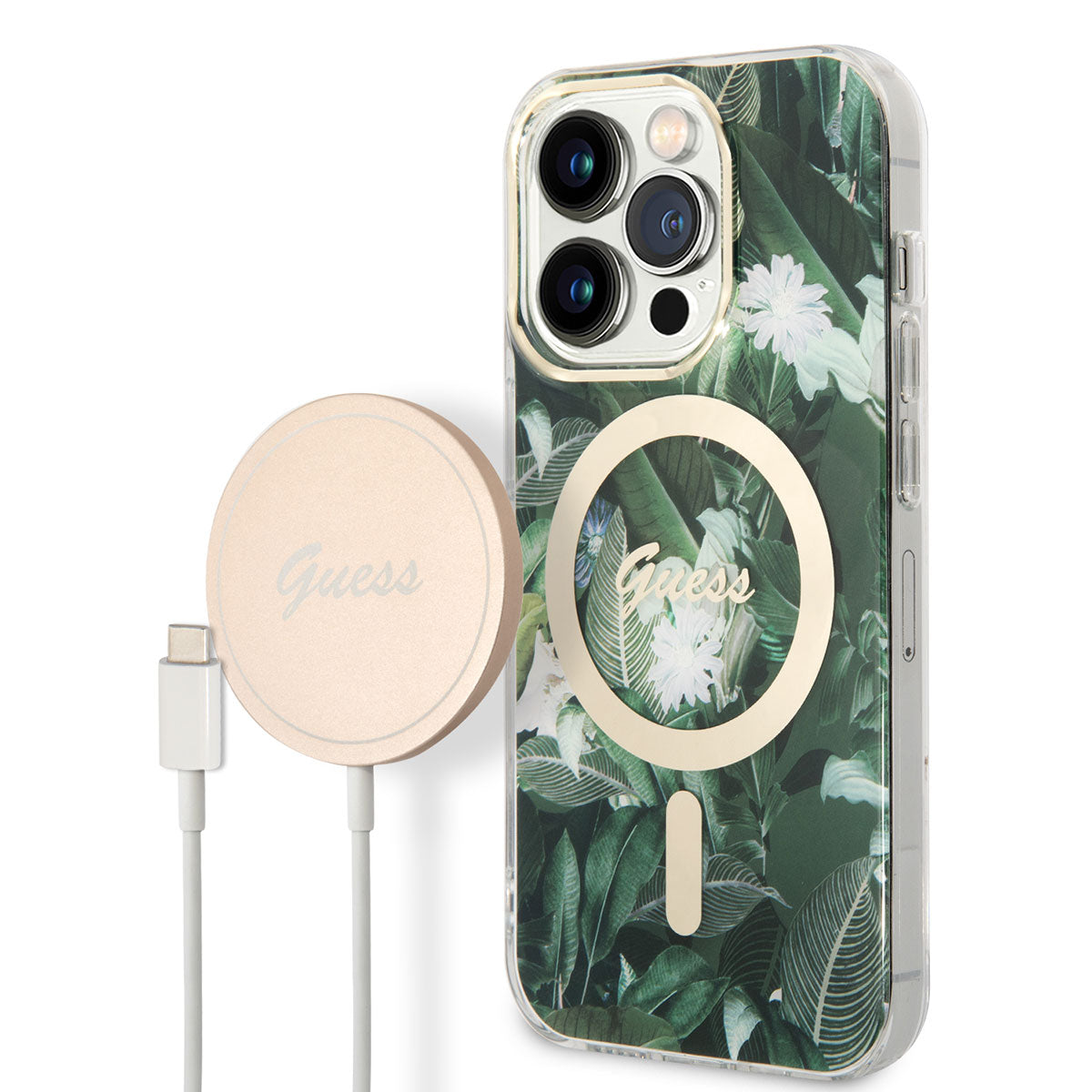 Guess iPhone 14 Pro Magsafe Şarj Özellikli Yaprak Desenli Magsafe Şarj Kablolu Telefon Kılıfı - 1 Guess iPhone 14 Pro Magsafe Şarj Özellikli Yaprak Desenli Magsafe Şarj Kablolu Telefon Kılıfı - 1